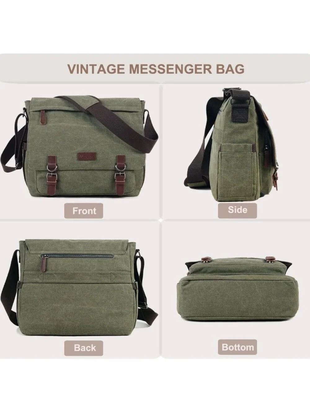 Vintage Canvas Messenger Bag for 15.6